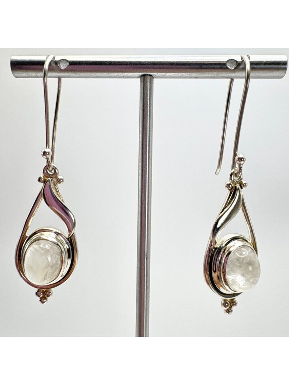 Moonstone & Sterling Silver 925 Bezel Set Dangle Earrings Size 2.25" Length